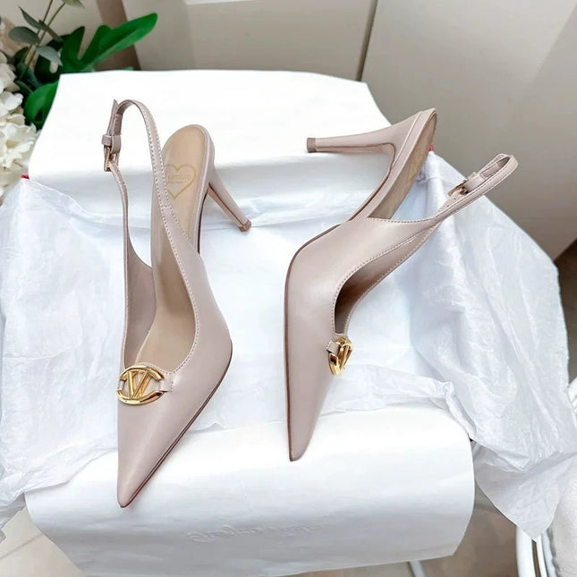 Women's pointed high-heeled sandals for women's summer 2025 new style pointed high-heeled shoes with metal buckle single shoes