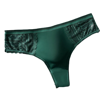 1pc Men's Sexy Lace Briefs Seamless Ice Silk G-String Underwear 3D Bulge Pouch Solid Thong High Elastic Breathable Panties