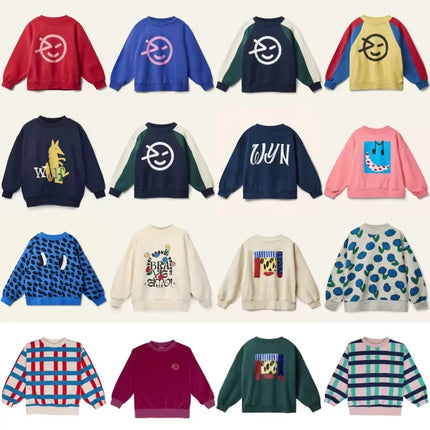 Kids' Fall Winter Long-Sleeve Hoodie, Cute Print Round Neck Sweatshirt, Boys Girls Casual Everyday Top, Comfortable Warm Design