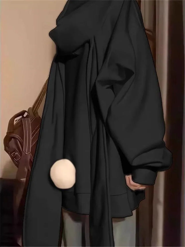 Long Rabbit Ear Hooded Sweatshirt for Women Chic Oversized Zip Up Hoodie Loose Lazy Style Jackets Kawaii Clothes Y2k Hoodies New