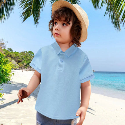 Baby Boys POLO Shirts Kids Short Sleeved T-shirt 2026 New Summer Solid Lapel Tops Toddler Boy Clothes 18M-6Y Children Clothing