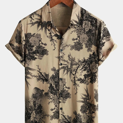 Summer Mens Striped Floral Patchwork Hawaiian Shirt 3D Print Short Sleeve Pocket Casual Oversized Beach Camisa Havaiana Listrada
