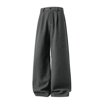 Heavyweight Textured Wool Casual Trousers Men Draping Loose Straight-Leg Suit Trousers Versatile Long-Length Pants