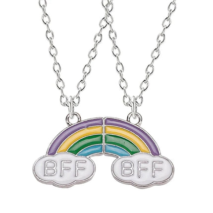 Romantic Best Friends Honey Love Couple Pendant Necklace 2 Pcs/Set Rainbow Broken Heart BFF Good Friends Friendship Jewelry Gift