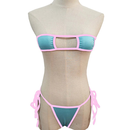 Sexy Hollow Out Bandeau Lingerie Women Tie Side String Thong Micro Bikini Two Piece Erotic Intimate Nightwear Multiple Colors