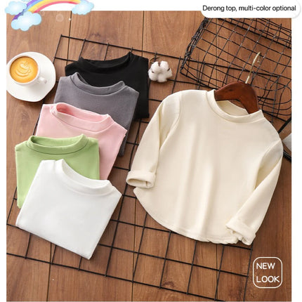 1pcs Autumn Winter Children's T-Shirts Solid Color Warm Tops Kids Round Neck Long Sleeve Base Shirt Boys Girls Tshirts Clothes