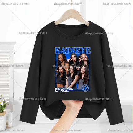 Katseye Child Long-Sleeved T-shirt Sweet Fashion Girl Shirts Spring Leisure Cotton Kid Tee Trendy Cool Clothes Top Birthday Gift