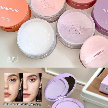 SHAQINUO Dual-Effect Translucent Powder Compact-Pencil+Loose Powder,Instant Skin Smoothing,Brightens&Controls Oil Without Caking