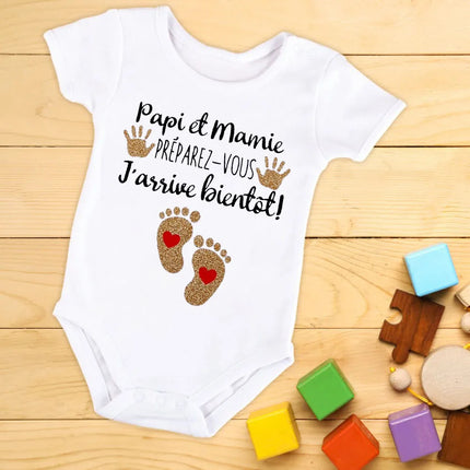 Grandpa and Grandma Get Ready I'll Be Here Soon Print Baby Romper Pregnancy Announcement Infant Bodysuit Outfit Newborn Jumpsuit