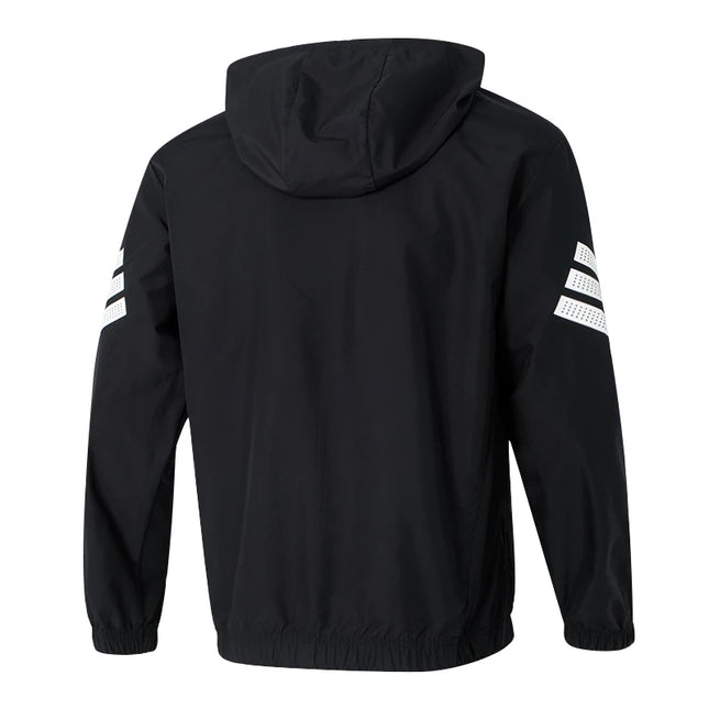 Adidas Men's Gym 3-Stripes Windbreaker - Hooded Knitted Sports Jacket / Veste Adidas Homme Gym 3-Bandes - Coupe-Vent Tricot Capuche