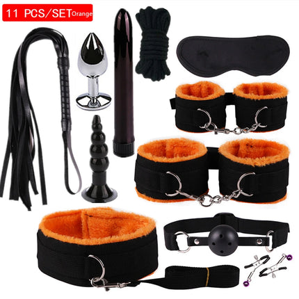 Exotic Accessories Nylon Sex Bondage Set Sexy Lingerie Handcuffs Whip Rope Anal Vibrator Adult Sex Toy for Couples