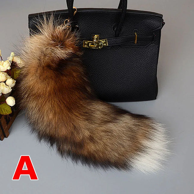 40cm Large Fox Tail Keychain Soft Fluffy Fur Pom Pom Key Chain for Women Handbag Pendant Fashion Plush Animal Tail Keyring