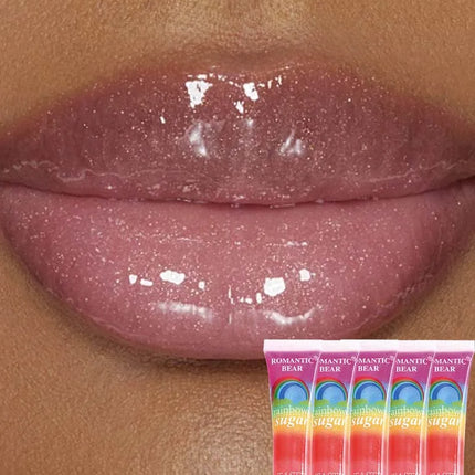 5pcs Rainbow Pearl Lip Gloss Glitter, Rainbow Jelly Lip Gloss, Sparkling Lips, Moisturizing Lip Skin