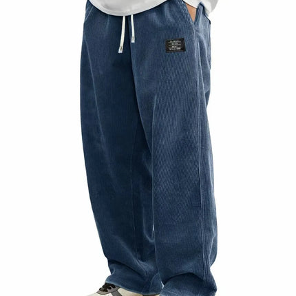 Men'S Corduroy Straight Leg Pants with Drawstring Waist,  Pockets, and Logo Design - Stretchy, Casual Fit for Everyday Wear