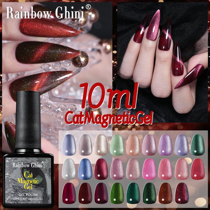 Rainbow Ghini 10ml Ruby Red Color Cat Eye Gel Polish Crimson Burgundy Color Glitter Effect Gel For Autumn/Winter Polish Nail Art