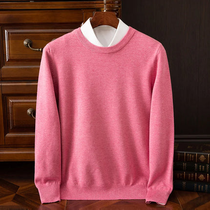 Autumn Winter Men's O-Neck Merino Wool Sweater New Versatile Basic Cashmere Pullover Casual Business Knitwear Sweater