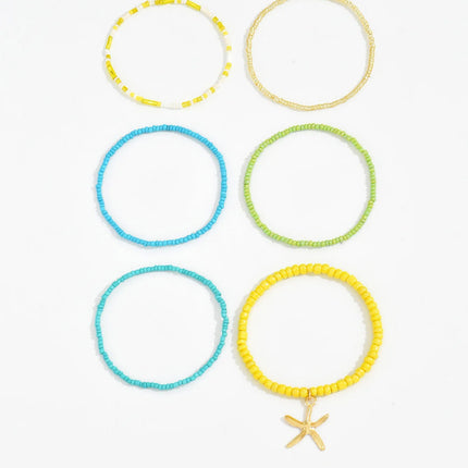 Multilayer Bohemia Rice Bead Anklet Set for Women Fashion Starfish Pendant Anklets Summer Sandy Beach Ankle Chain on Leg Jewelry