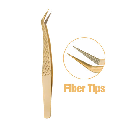 Gemerry  Eyelash Extension Tweezers With Fiber Tips Golden Stainless Steel High Precision Tweezer for Volume Fans Makeup Tools