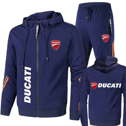 Spring Men's sets Ducati logo print fashionable casual outdoor zippered hoodie sweatshirt sport pants for motorcycle enthusiasts