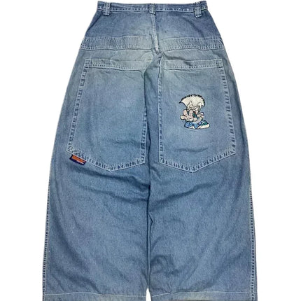 American Street Trend Letter Embroidered Loose Jeans Men Harajuku Y2K New Hip Hop Oversized Wide-leg Pants Unisex Mopping Jeans