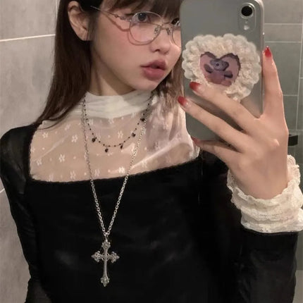 Summer Black Rhinestone Cross Jesus Pendant Choker Necklace for Women Punk Vintage Double Layers Chain 2026 Neck Boho Jewelry