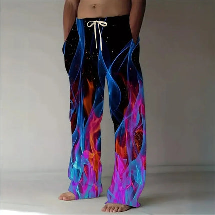 2025 Fashion Men's Optical Illusion Flame Trousers Baggy Pants Casual Pants Mid Waist Elastic Drawstring Waist Pants Fall Spring