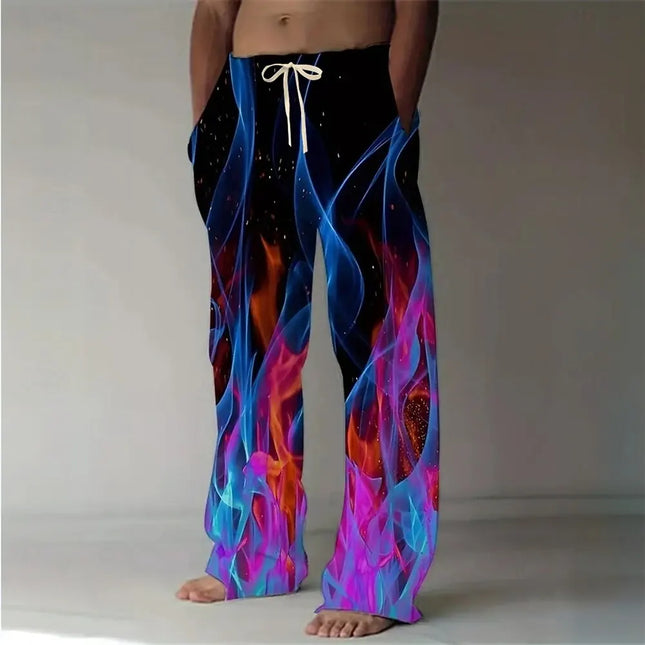 2025 Fashion Men's Optical Illusion Flame Trousers Baggy Pants Casual Pants Mid Waist Elastic Drawstring Waist Pants Fall Spring