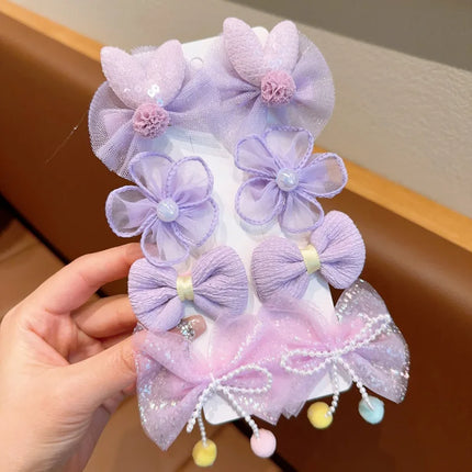 10Pcs Summer Mesh Kids Hairpins Bow Flower Hair Clips Accessoriess No Harm Baby Princess Barrettes Korean Children Girl Headwear