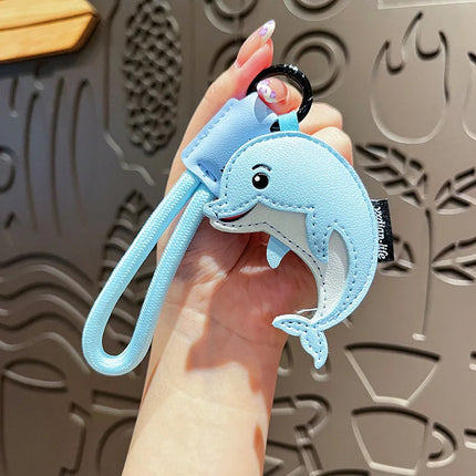 Original Marine Animal Leather Dolphin Keychain, Cute Cartoon, High-end Whale Girl Bag Pendant