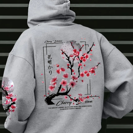 Cherry Blossom Moon Men Women Hoodie Outdoor Street Japan Harajuku Retro Casual Loose Sport Trend Adult Autumn Winter Sweatshirt