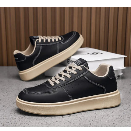 2025 Autumn Men's Thick-Sole Breathable Sports Casual Sneakers - White Trainers with Height-Enhancing Design for Students.