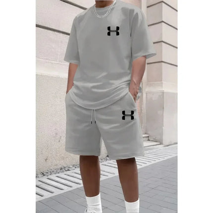 Men's Summer Casual Sporty Suit Set Short Sleeve Shirt Sports Shorts Two Piece Active Wear Gym Fitness Tracksuit Clothing Sets