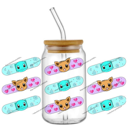 uv dtf Pikachu sticker Glass Tumbler Wrap 16oz Libbey Cup DTF Decal Pokemon Design cup wraps Home decoration