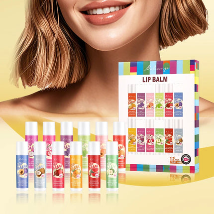12 piece moisturizing lipstick set, alcohol free, lip care in autumn and winter, suitable for all skin types, fruit lipstick