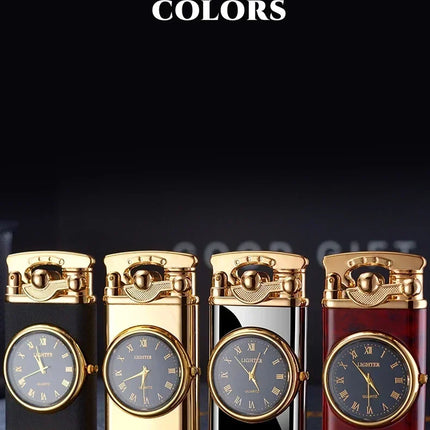New Quartz Watch Windproof Lighter Metal Blue Light Rocker Arm Butane Jet Flame Torch Lighter Smoking Men's Gift Ignition Tools