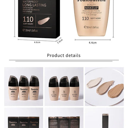 30ml Liquid Foundation Waterproof Makeup High Coverage Concealer Long-lasting Cover Dark Circle Brighten Matte BB Cream Cosmetic