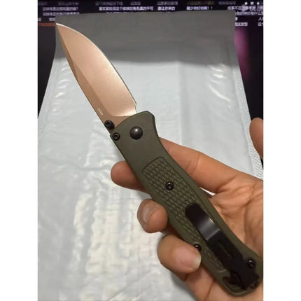 BM Bugout 535 Folding Pocket Knife Golden Blade Outdoor Folding Knife Nylon Handle  9cr8MOV Blade Hand Tool Gift for Men