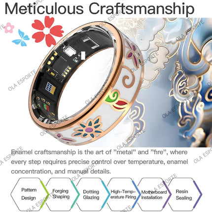 2026 Color Enamels Fashion Women Smart Ring Female Stainless Steel Intelligent Finger Ring Lady IP68 Waterproof Fitness Tracker