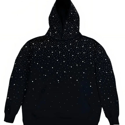 Rhinestone Studded Oversized Hoodie Women & Men Sparkle Starry Print Pullover Fall Winter Y2K Streetwear Punk Aesthetic