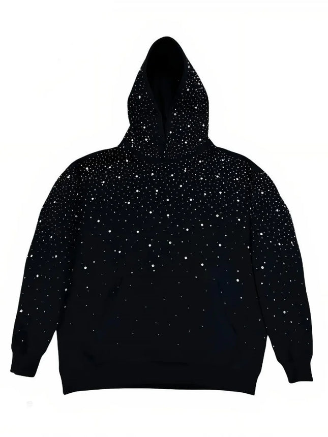Rhinestone Studded Oversized Hoodie Women & Men Sparkle Starry Print Pullover Fall Winter Y2K Streetwear Punk Aesthetic