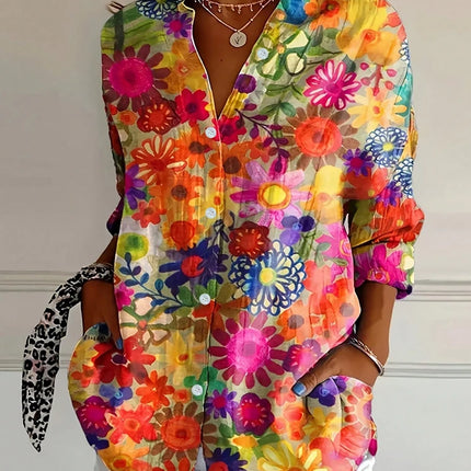 Plus Size Crushed Printed Button Casual Shirt Single Row Button Home Fashion Basic Versatile T-shirt