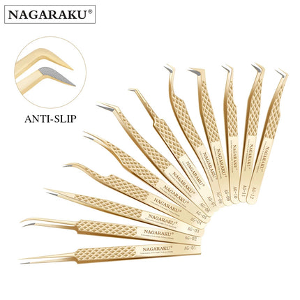 Nagaraku Fiber Tip Tweezer For Eyelash Extensions Professional Eyelash Tweezers Antistatic Straight Anti-slip Nano Technology