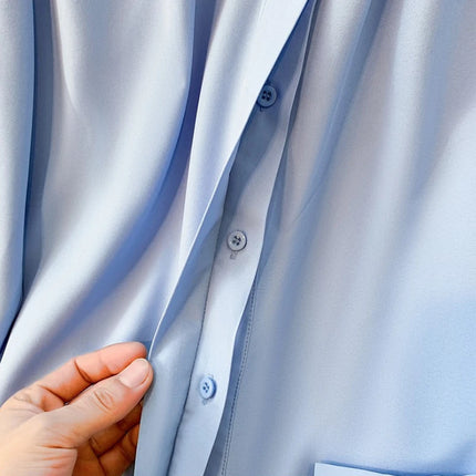 2026 Long-sleeved Lapel Plus Size Shirt New Korean Version Loose Temperament Profession Blouse Solid Hidden Button Down Shirts
