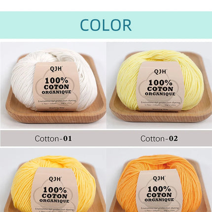 3PCS 100% Organic Cotton Yarn Machine Washable For Adult Baby Sweaters/Gloves/Scarves/Hats Etc. 50 gr (1.76 oz) 125 m (136 yrd)