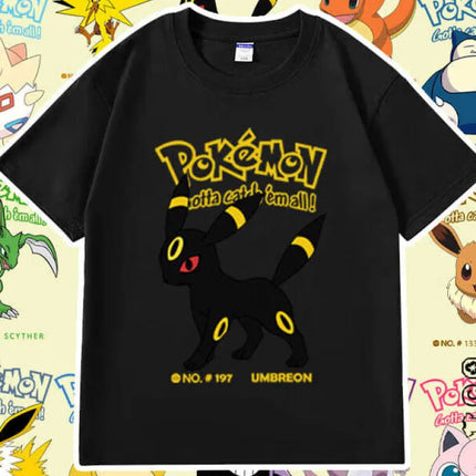 Pokémon Anime Umbreon Printing Oversized Cotton T-shirt Men and Women Comfortable Fashion Y2K Children's Clothing Summer T-shirt
