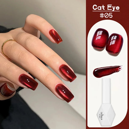 WS 10ML Red Wine Cat Magnetic Gel Nail Polish Glitter Semi Permanant Soak Off UV LED Gel Varnish For Manicure DIY Nail Supplies