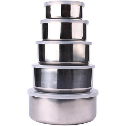 5Pcs Salad Mixing Bowl Set Stainless Steel Multipurpose Soup Basin 5 Sizes Nesting Bowls for Kitchen Cooking Baking Food Storage