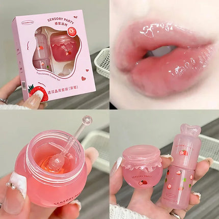 Moisturizing Lip Balm Set Blueberry Peach Light Hydrating Lip Gloss Relieve Dryness and Remove Dead Skin Soothing Tender Lips