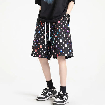 2025 Summer New Plaid Checked Oversize Shorts Men Black/White Soft Comfortable Drawstring Shorts Plus Size 5XL-M Jogger Clothing