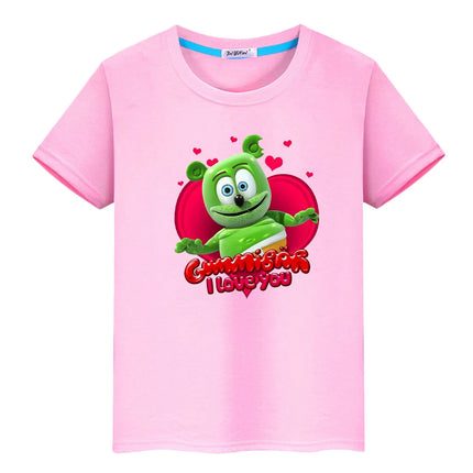 Anime Bear Print T-shirt for Kids Boy 10 Years Cute T-shirt Kawaii Tops Y2K One Piece 100% Cotton Cartoons Short Girls' Clothes